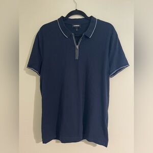 Express | Men's Navy Polo with White Trim | Size Medium
